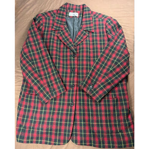 Women's White Stag Plaid Blazer Red Blazer Wool Business Vintage 2X 3X